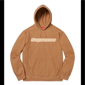 Supreme L/S Chenille hooded sweatshirt ,brown ,XL